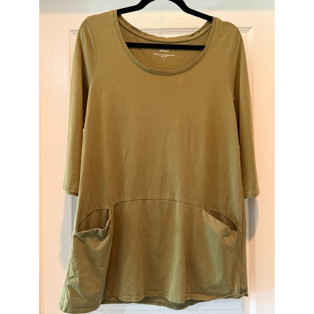 J Jill Pure Jill Curved Seam Tunic Sz Medium Olive Green Pockets